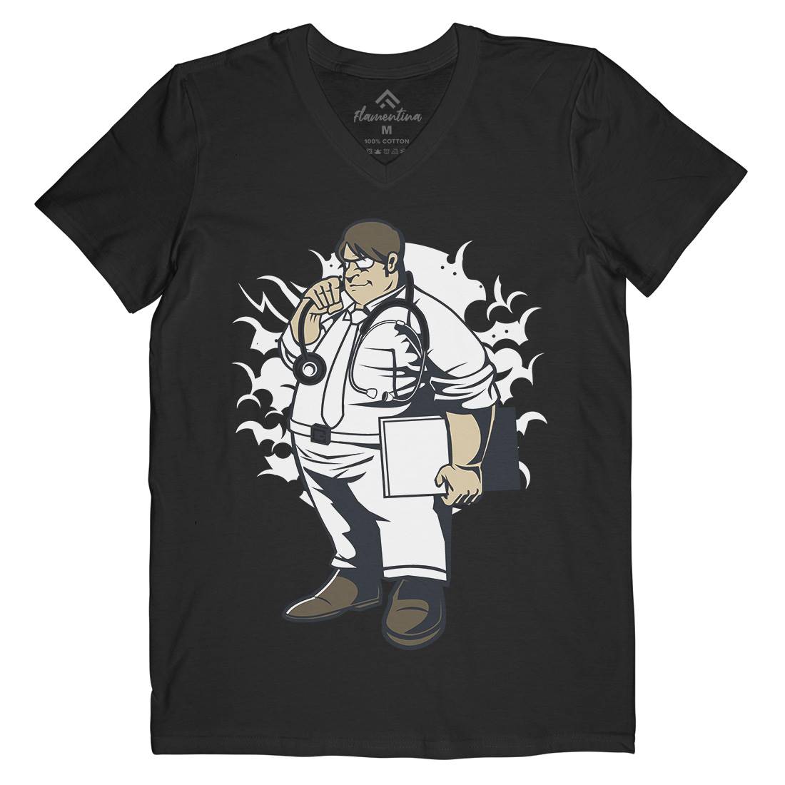 Fat Doctor Mens Organic V-Neck T-Shirt Work C352