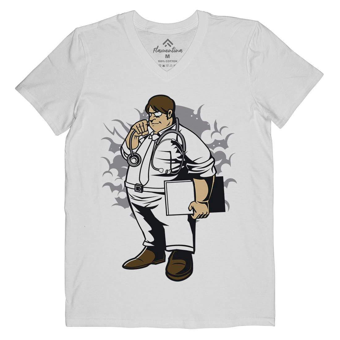 Fat Doctor Mens Organic V-Neck T-Shirt Work C352