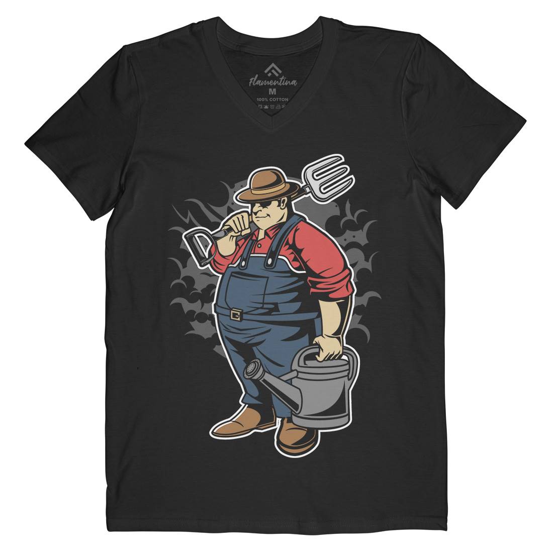 Fat Farmer Mens Organic V-Neck T-Shirt Work C353
