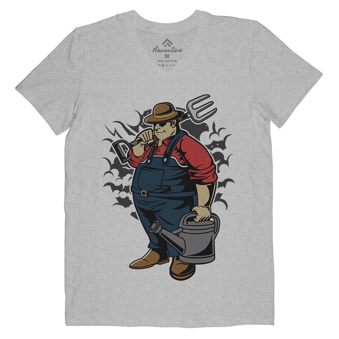 Fat Farmer Mens Organic V-Neck T-Shirt Work C353