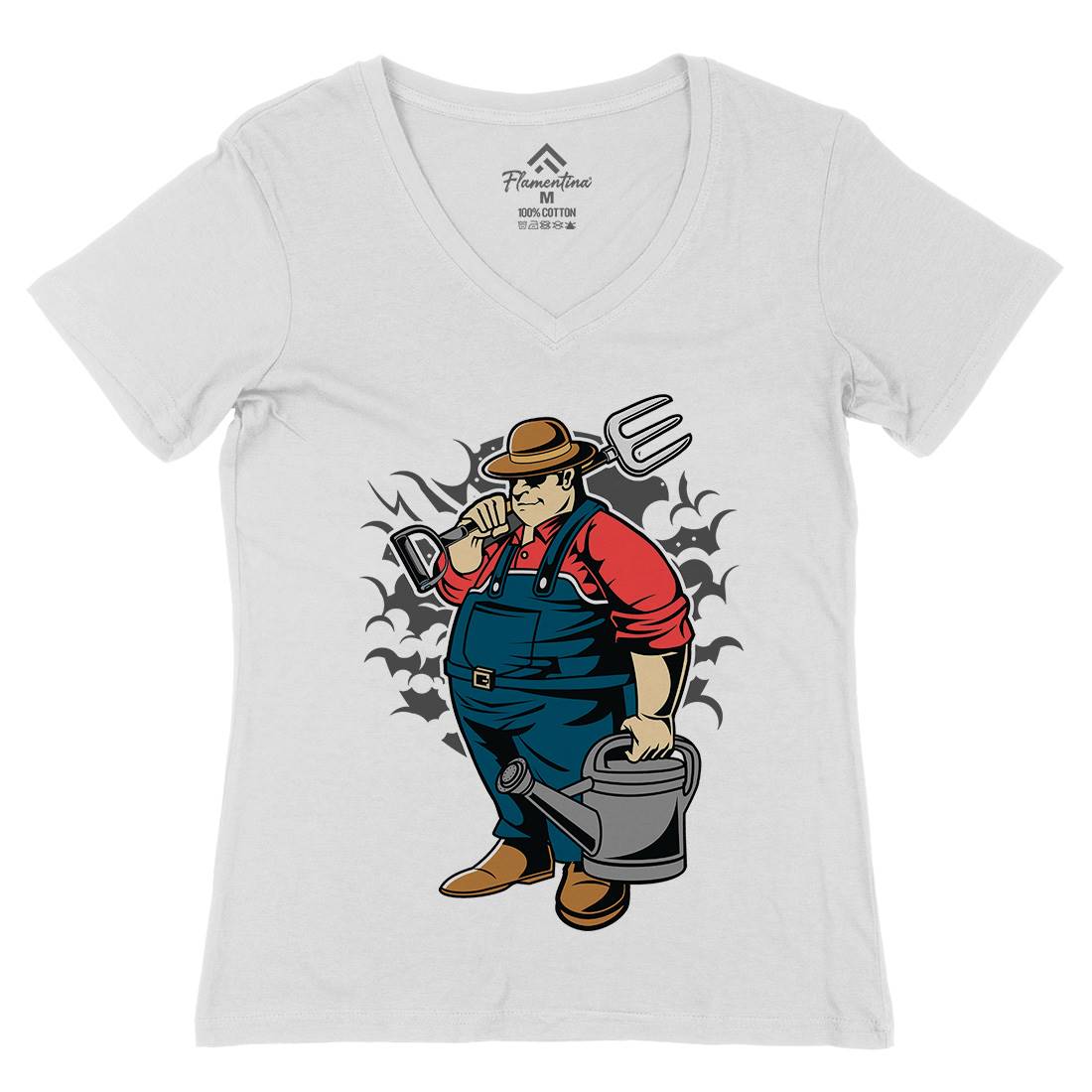 Fat Farmer Womens Organic V-Neck T-Shirt Work C353