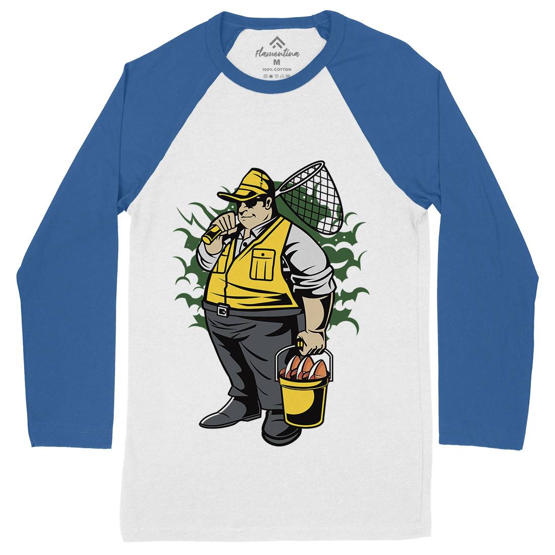Fat Fisherman Mens Long Sleeve Baseball T-Shirt Fishing C354