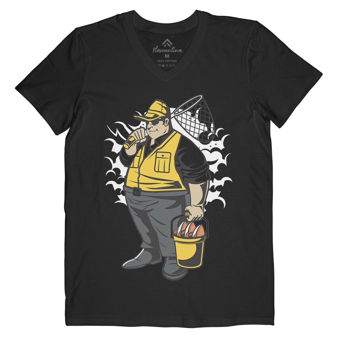 Fat Fisherman Mens Organic V-Neck T-Shirt Fishing C354