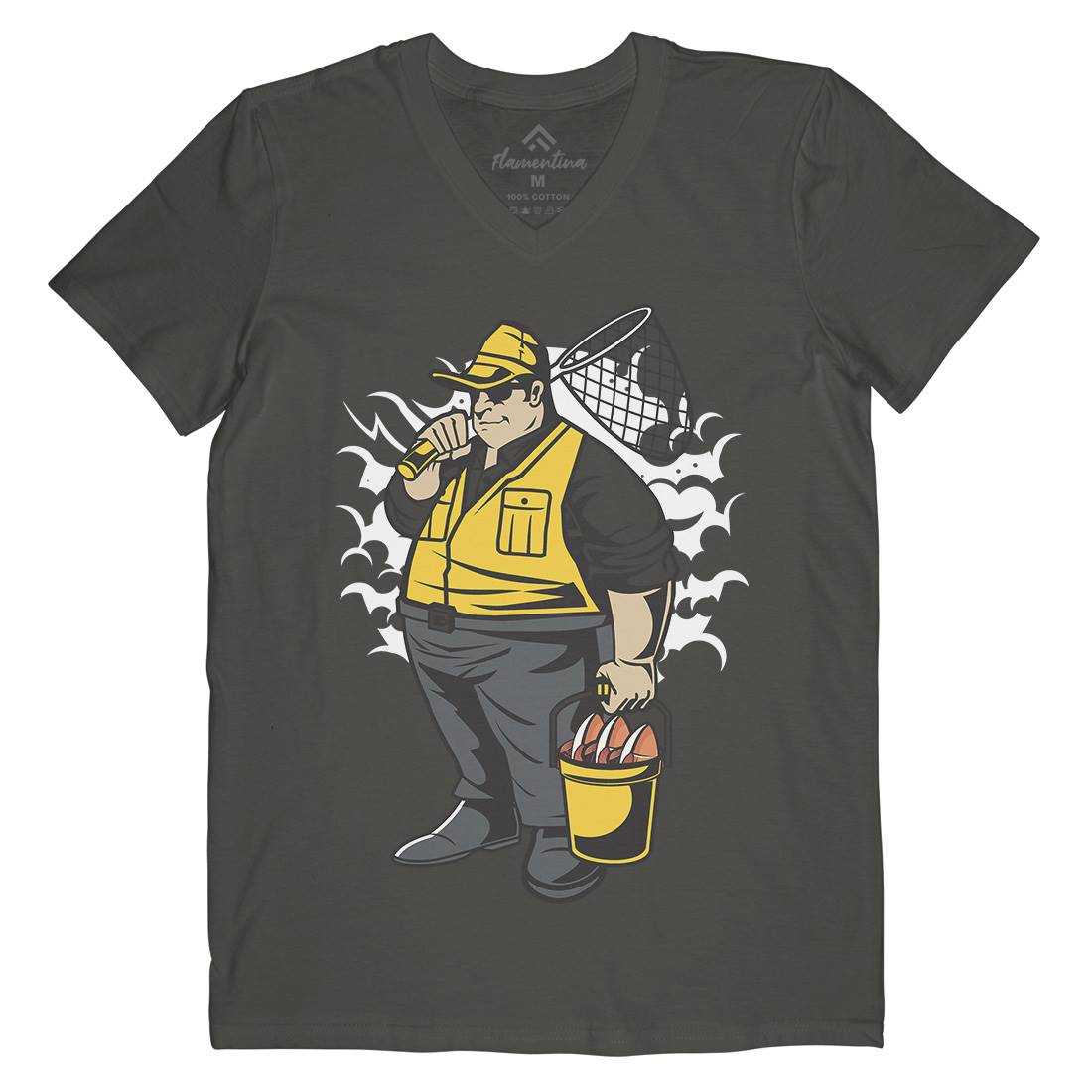 Fat Fisherman Mens V-Neck T-Shirt Fishing C354