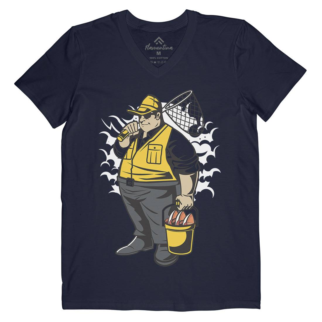 Fat Fisherman Mens V-Neck T-Shirt Fishing C354