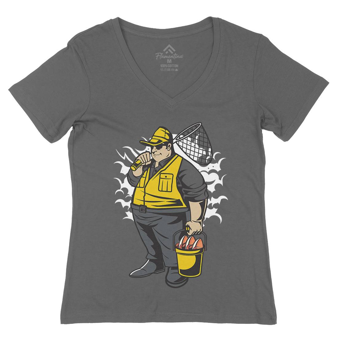 Fat Fisherman Womens Organic V-Neck T-Shirt Fishing C354