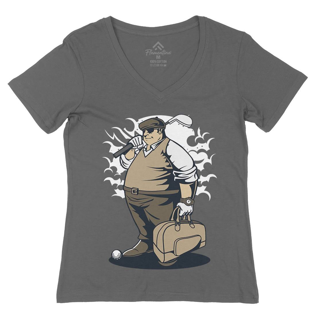 Fat Golfer Womens Organic V-Neck T-Shirt Sport C356