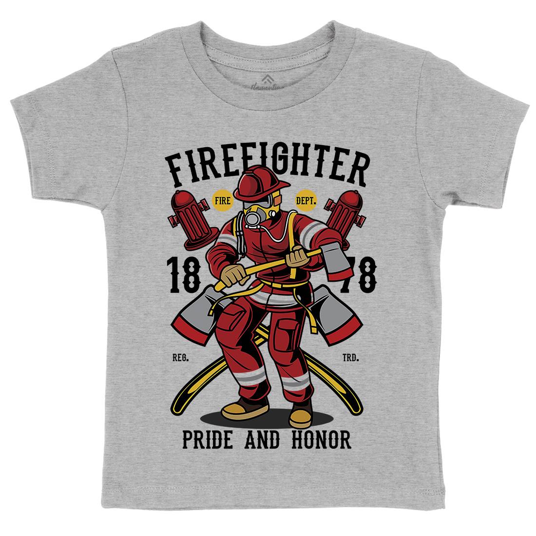 Fire Fighter Kids Crew Neck T-Shirt Firefighters C358