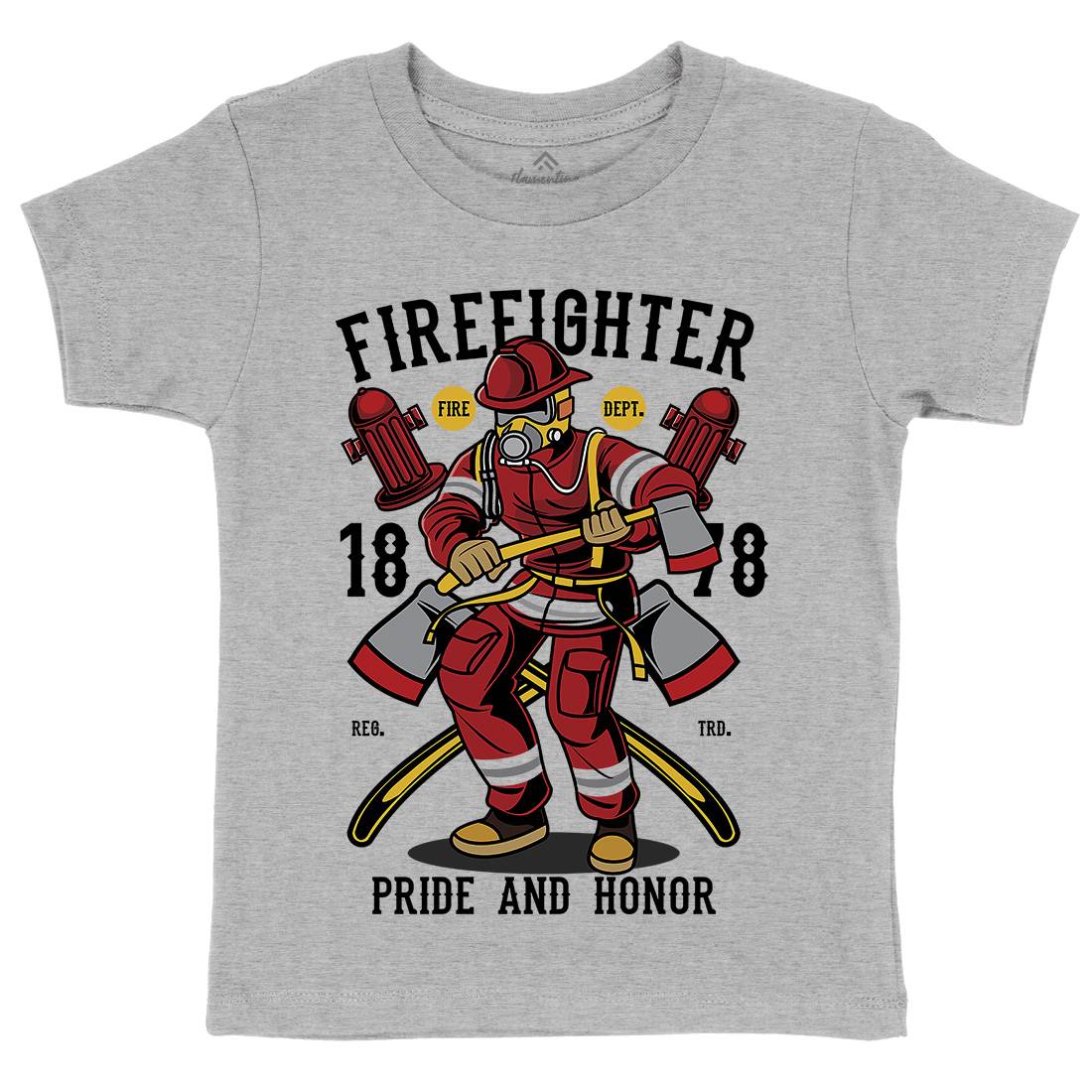Fire Fighter Kids Organic Crew Neck T-Shirt Firefighters C358