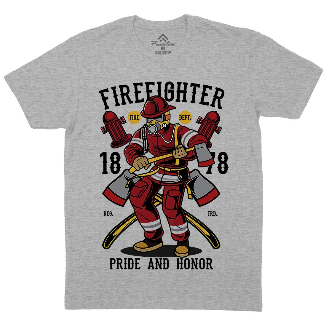 Fire Fighter Mens Crew Neck T-Shirt Firefighters C358