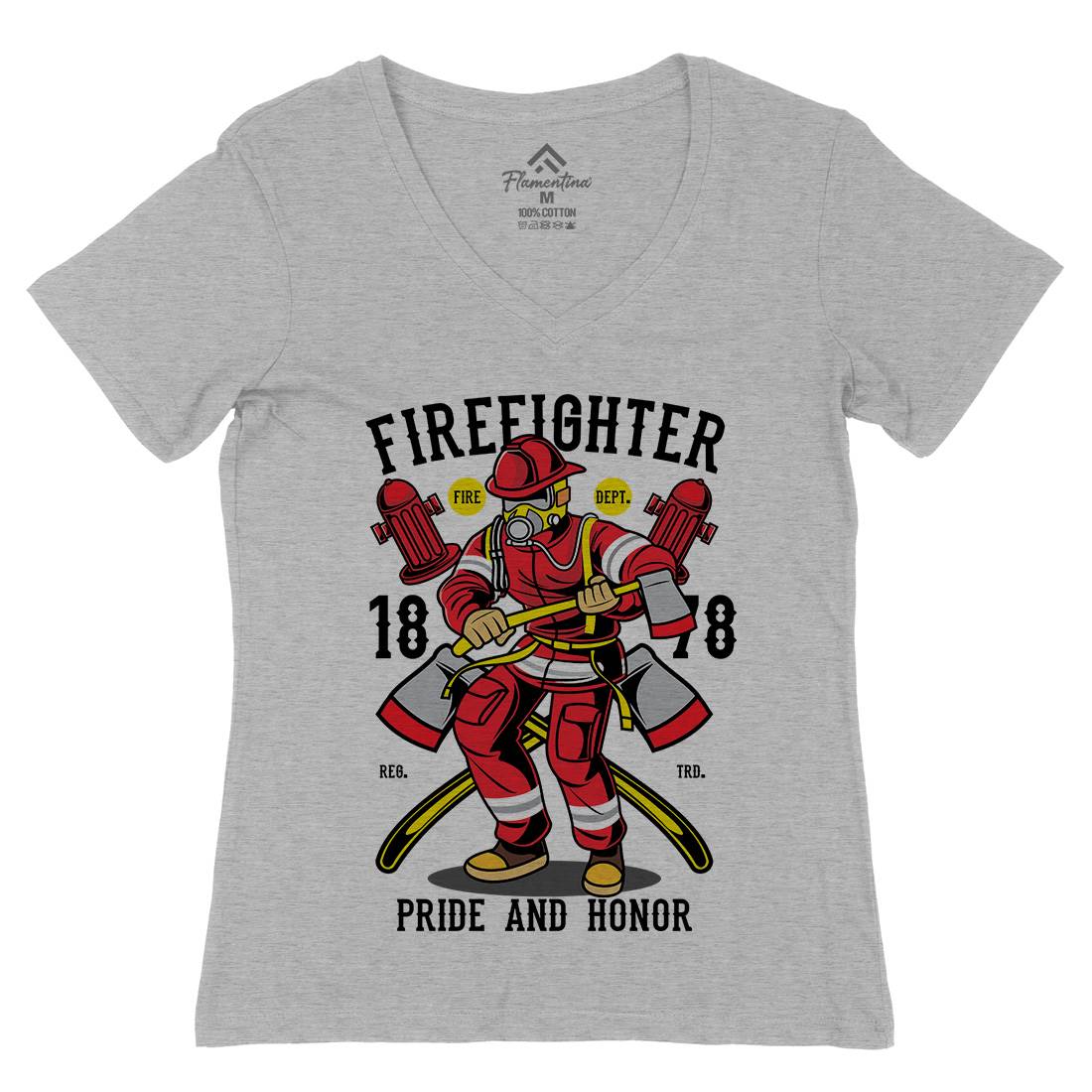Fire Fighter Womens Organic V-Neck T-Shirt Firefighters C358