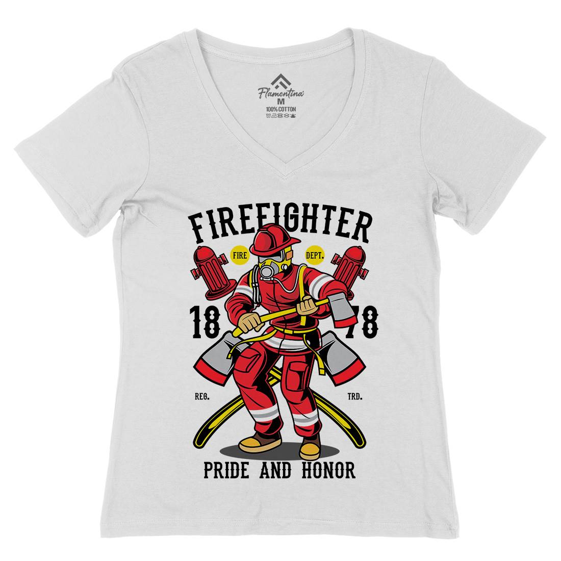 Fire Fighter Womens Organic V-Neck T-Shirt Firefighters C358