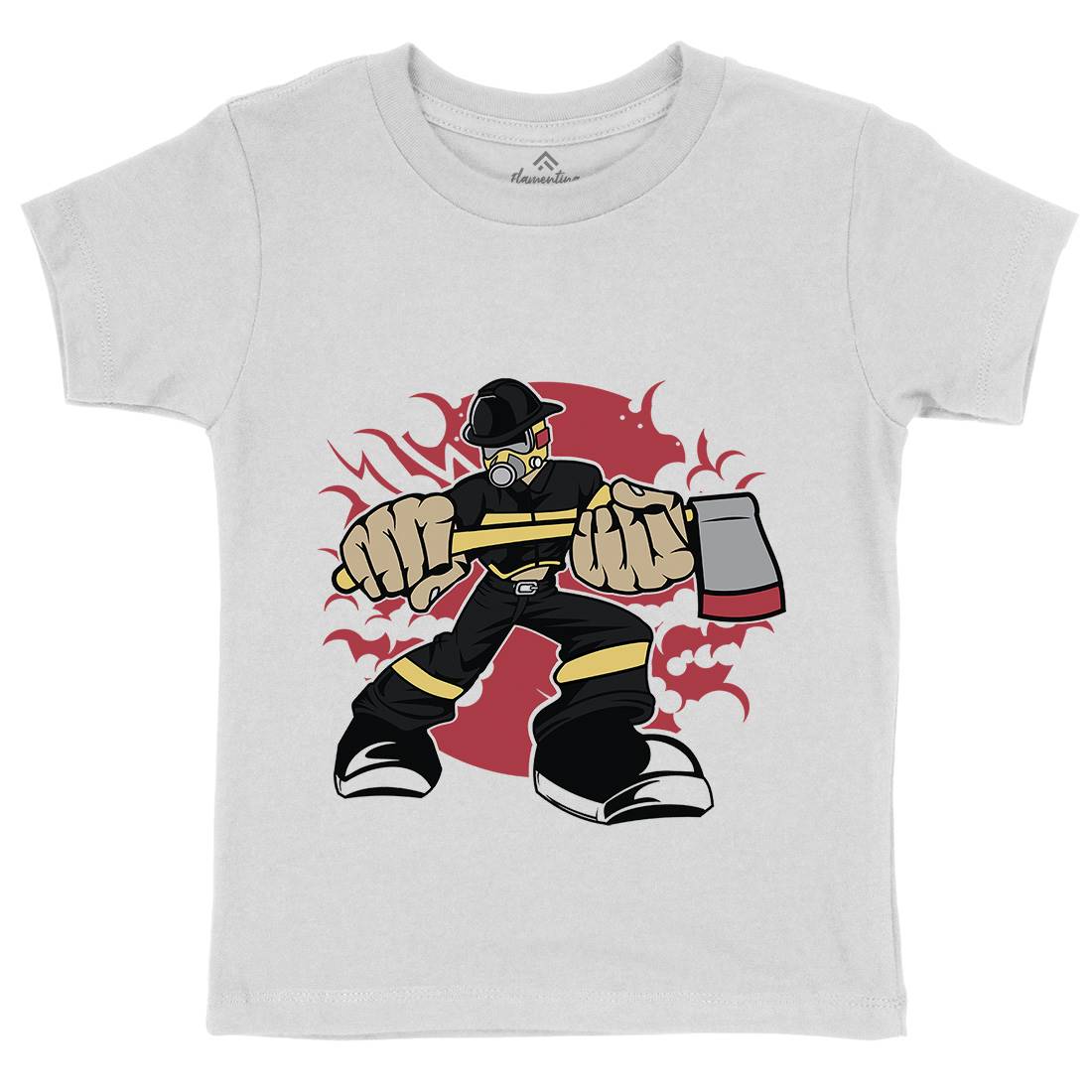 Fireman Kids Organic Crew Neck T-Shirt Firefighters C359