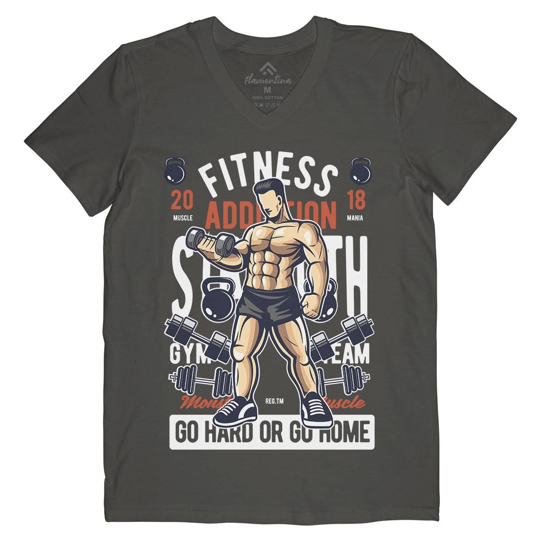 Fitness Addiction Mens V-Neck T-Shirt Gym C360
