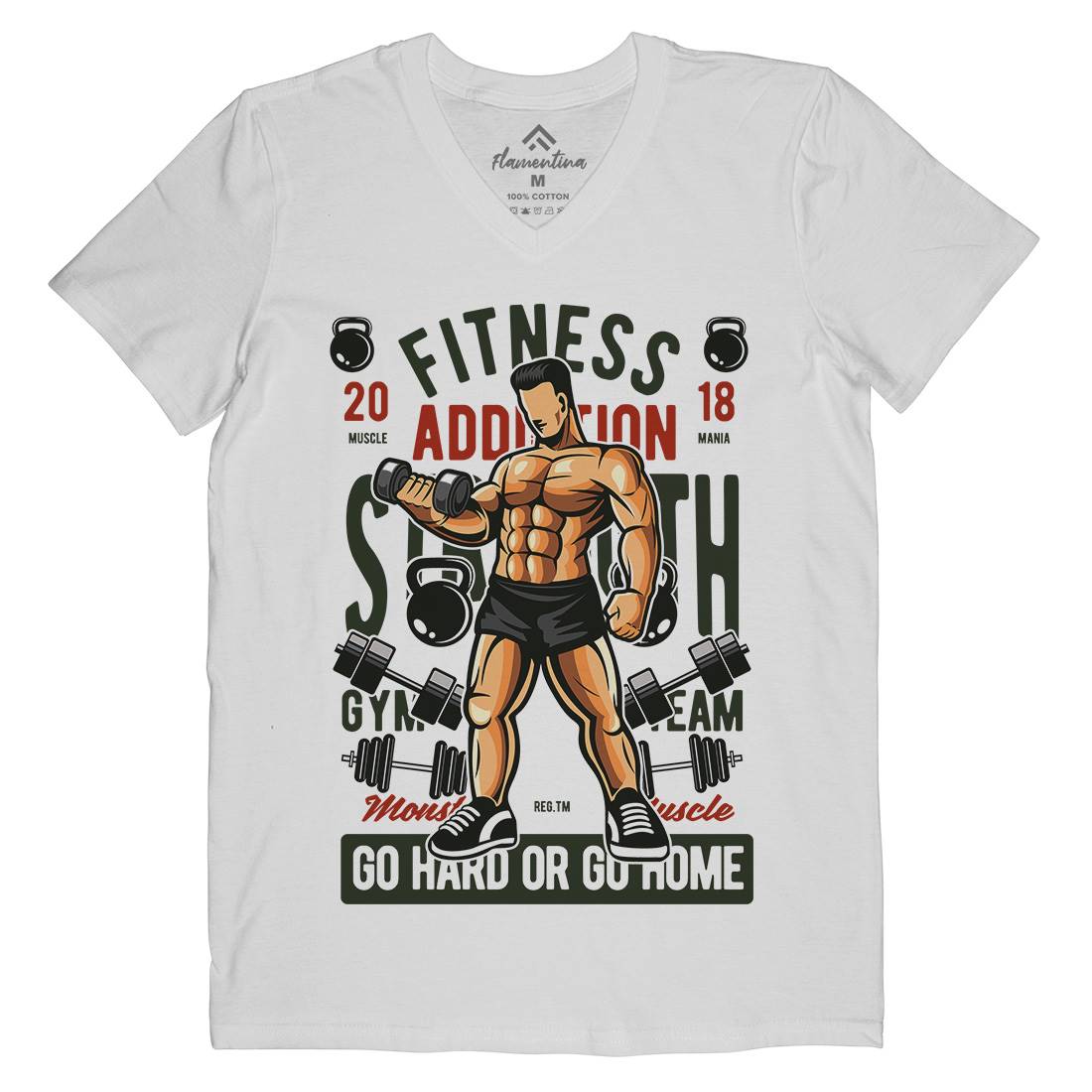 Fitness Addiction Mens Organic V-Neck T-Shirt Gym C360