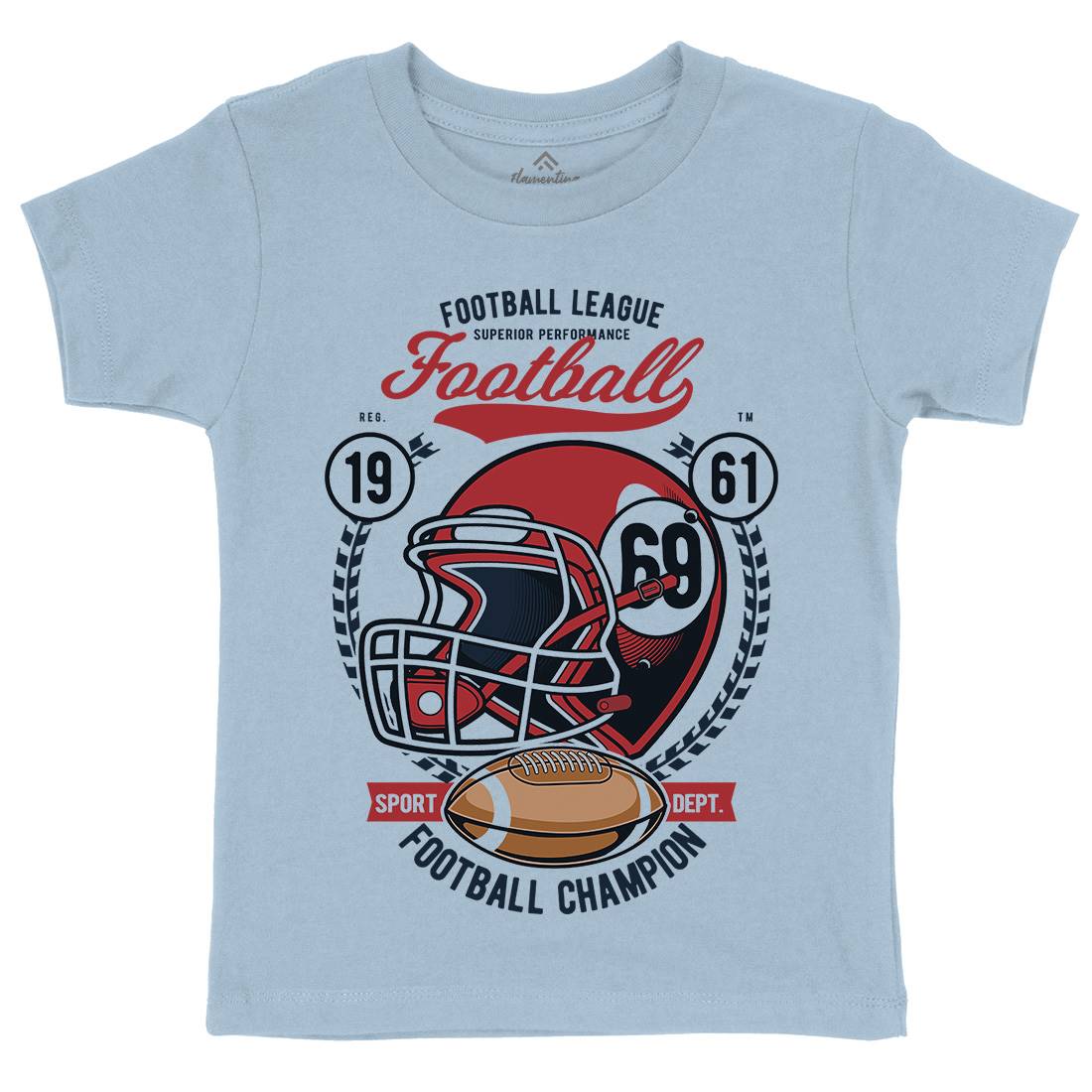 Football League Helmet Kids Organic Crew Neck T-Shirt Sport C362