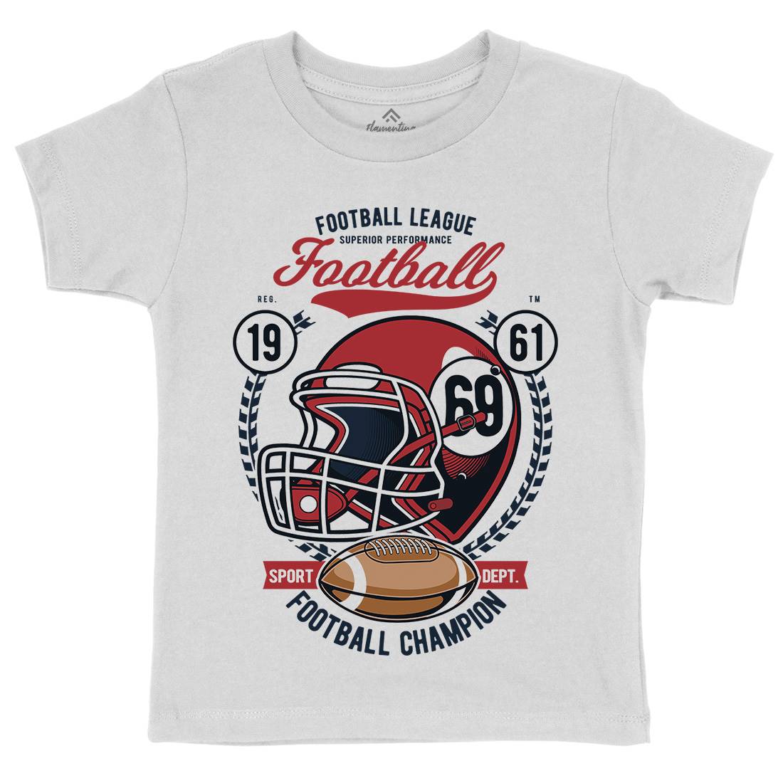 Football League Helmet Kids Organic Crew Neck T-Shirt Sport C362