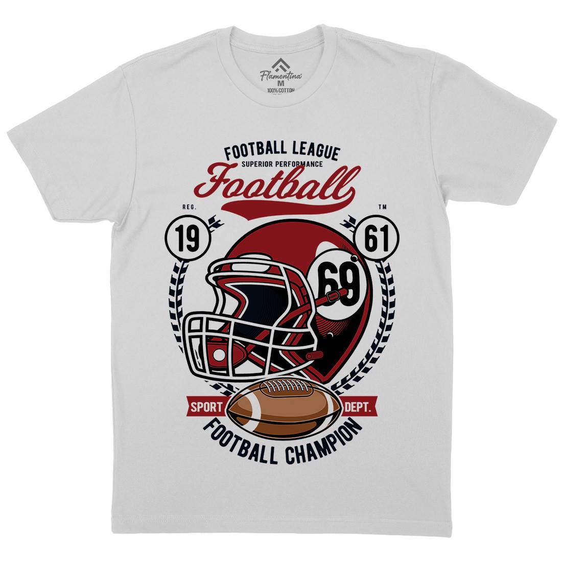 Football League Helmet Mens Crew Neck T-Shirt Sport C362