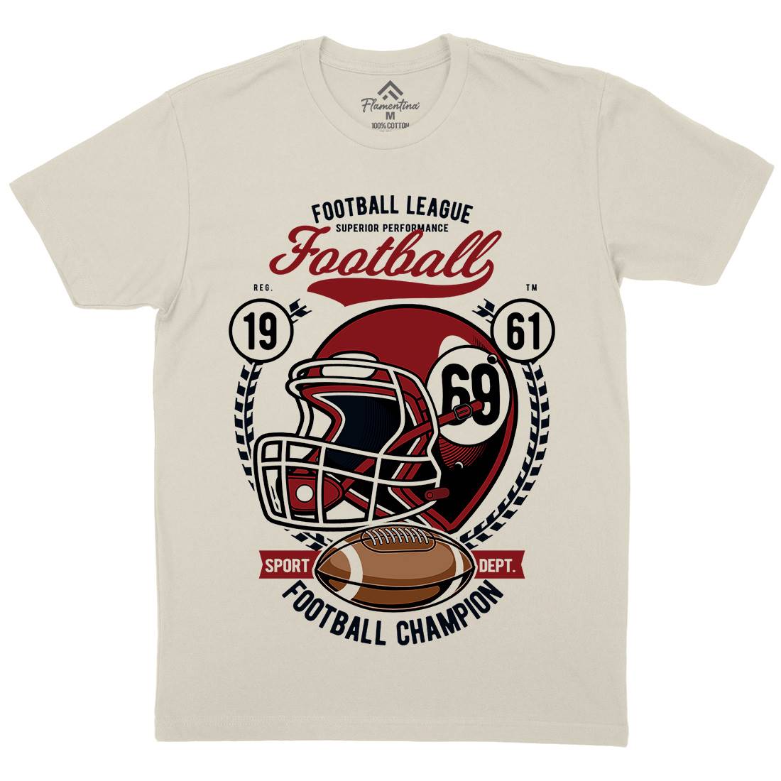 Football League Helmet Mens Organic Crew Neck T-Shirt Sport C362