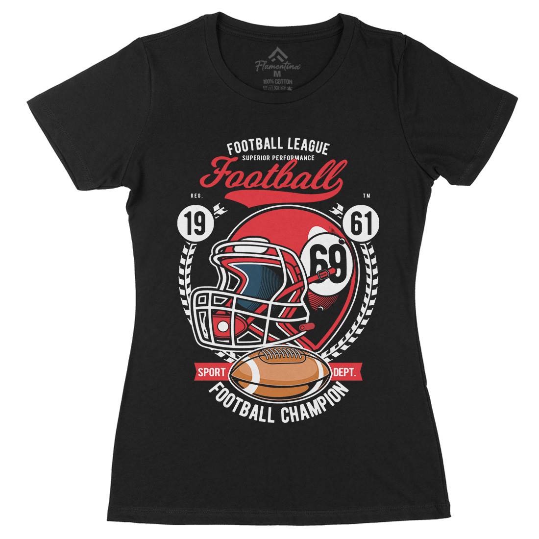 Football League Helmet Womens Organic Crew Neck T-Shirt Sport C362