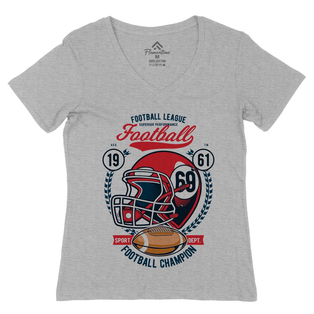 Football League Helmet Womens Organic V-Neck T-Shirt Sport C362