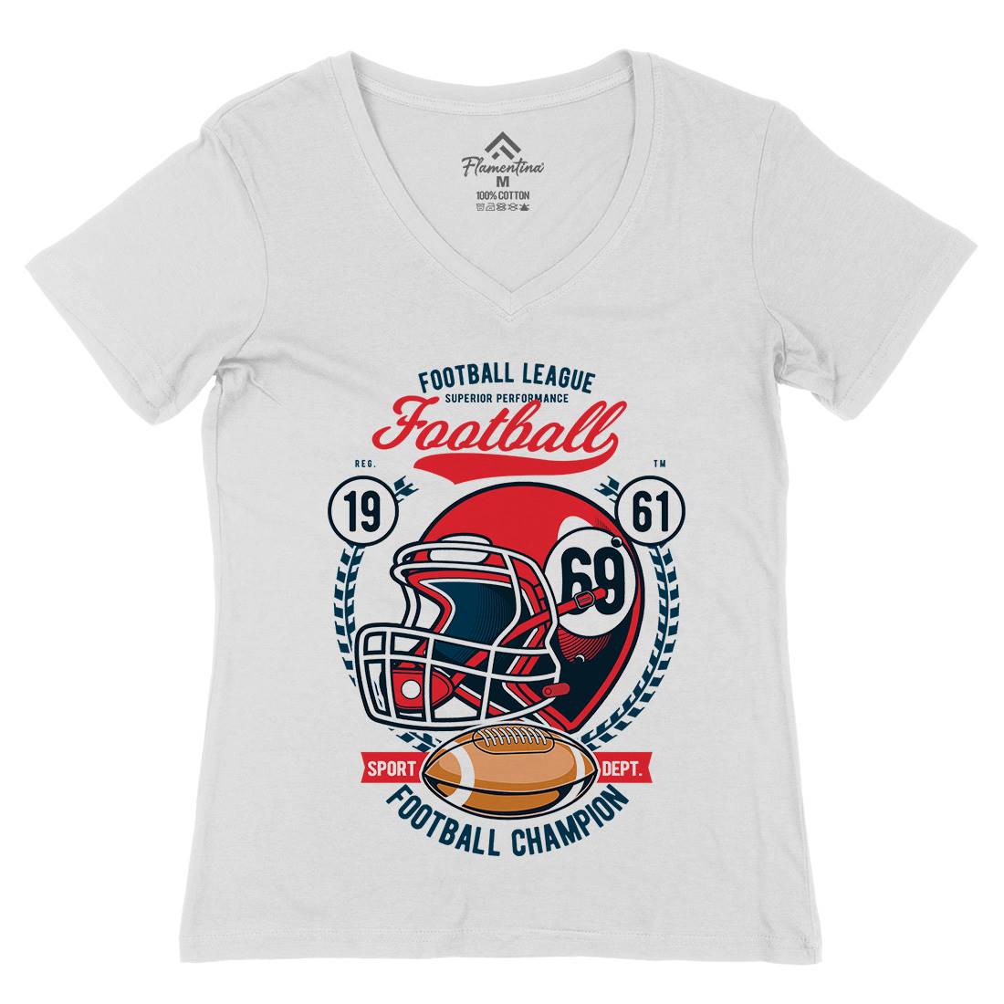 Football League Helmet Womens Organic V-Neck T-Shirt Sport C362
