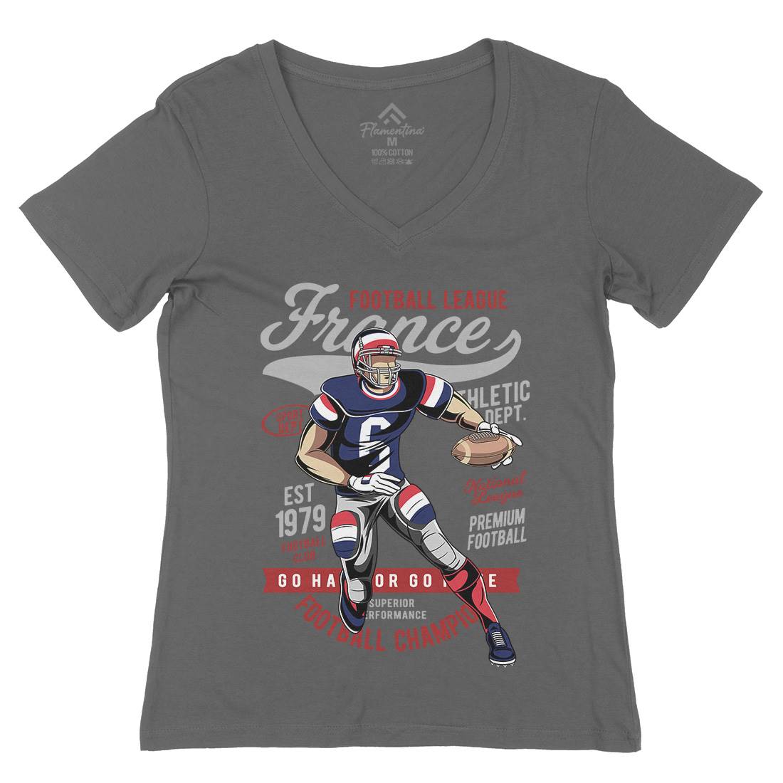 France Football Womens Organic V-Neck T-Shirt Sport C363