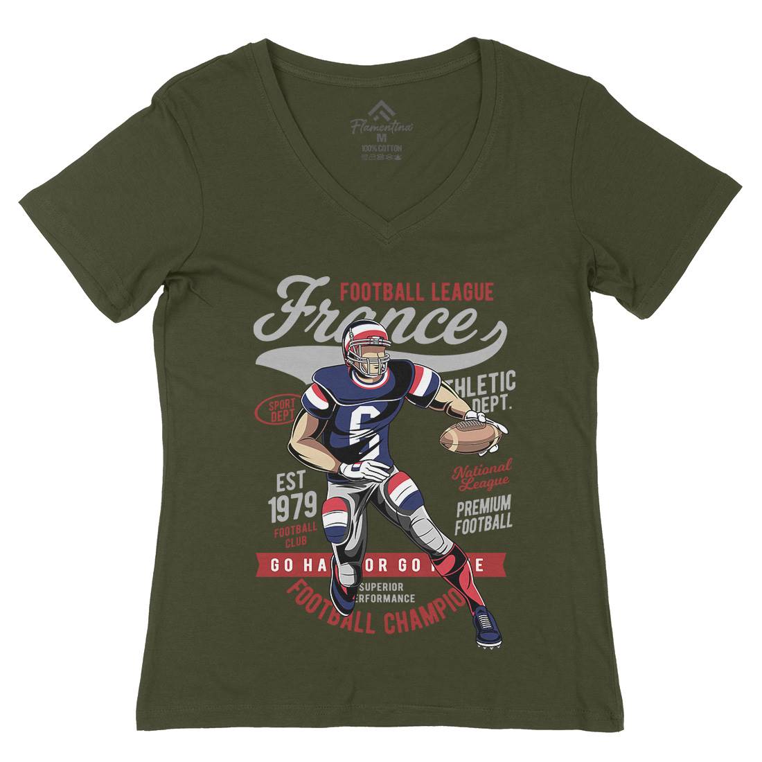 France Football Womens Organic V-Neck T-Shirt Sport C363