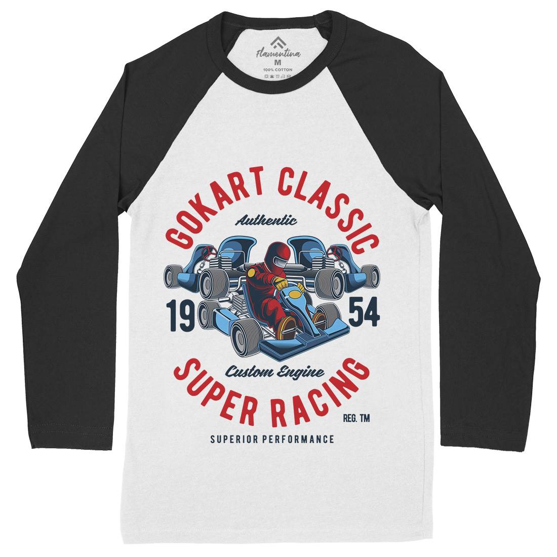 Go-Kart Classic Mens Long Sleeve Baseball T-Shirt Sport C366