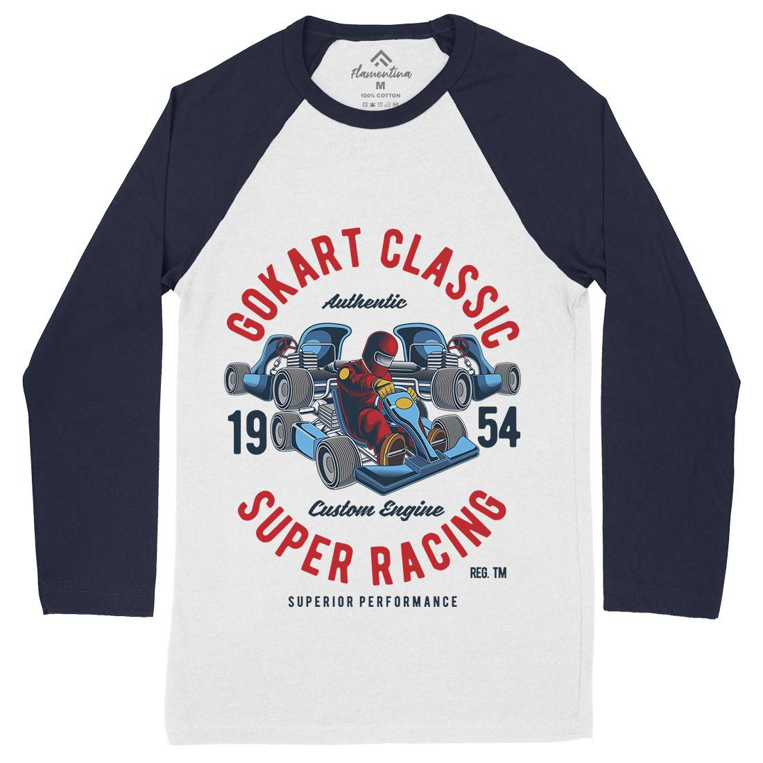 Go-Kart Classic Mens Long Sleeve Baseball T-Shirt Sport C366