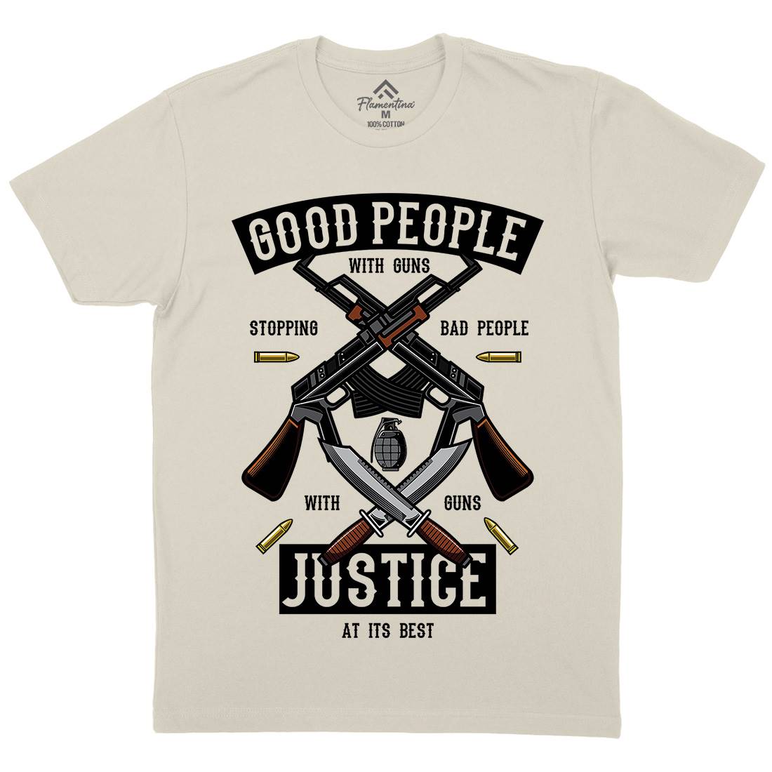 Good People With Guns Mens Organic Crew Neck T-Shirt American C367