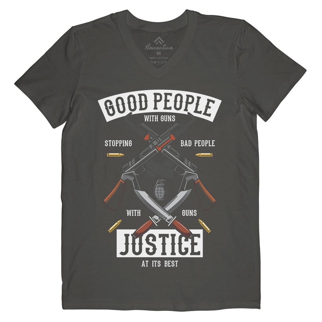 Good People With Guns Mens V-Neck T-Shirt American C367