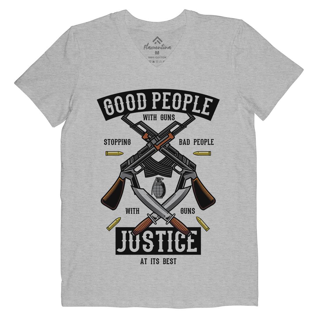 Good People With Guns Mens V-Neck T-Shirt American C367