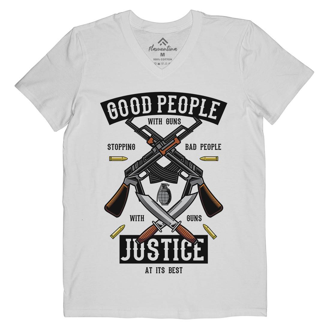 Good People With Guns Mens Organic V-Neck T-Shirt American C367