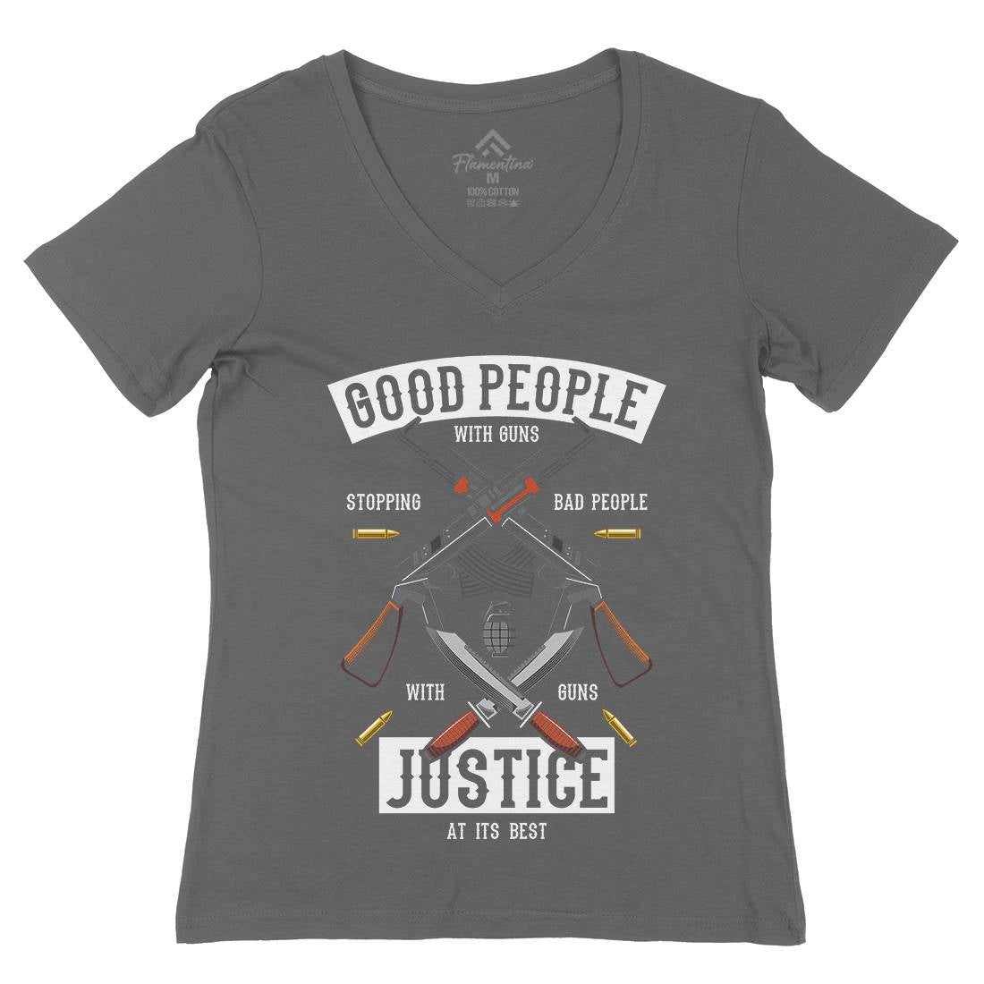 Good People With Guns Womens Organic V-Neck T-Shirt American C367