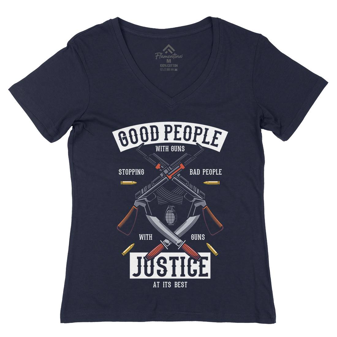 Good People With Guns Womens Organic V-Neck T-Shirt American C367