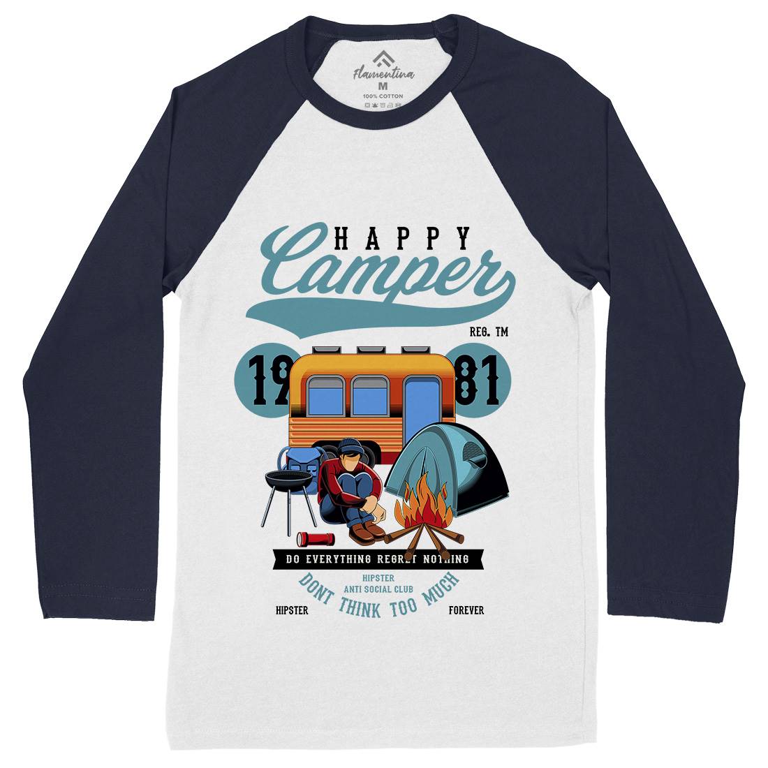 Happy Camper Mens Long Sleeve Baseball T-Shirt Nature C370