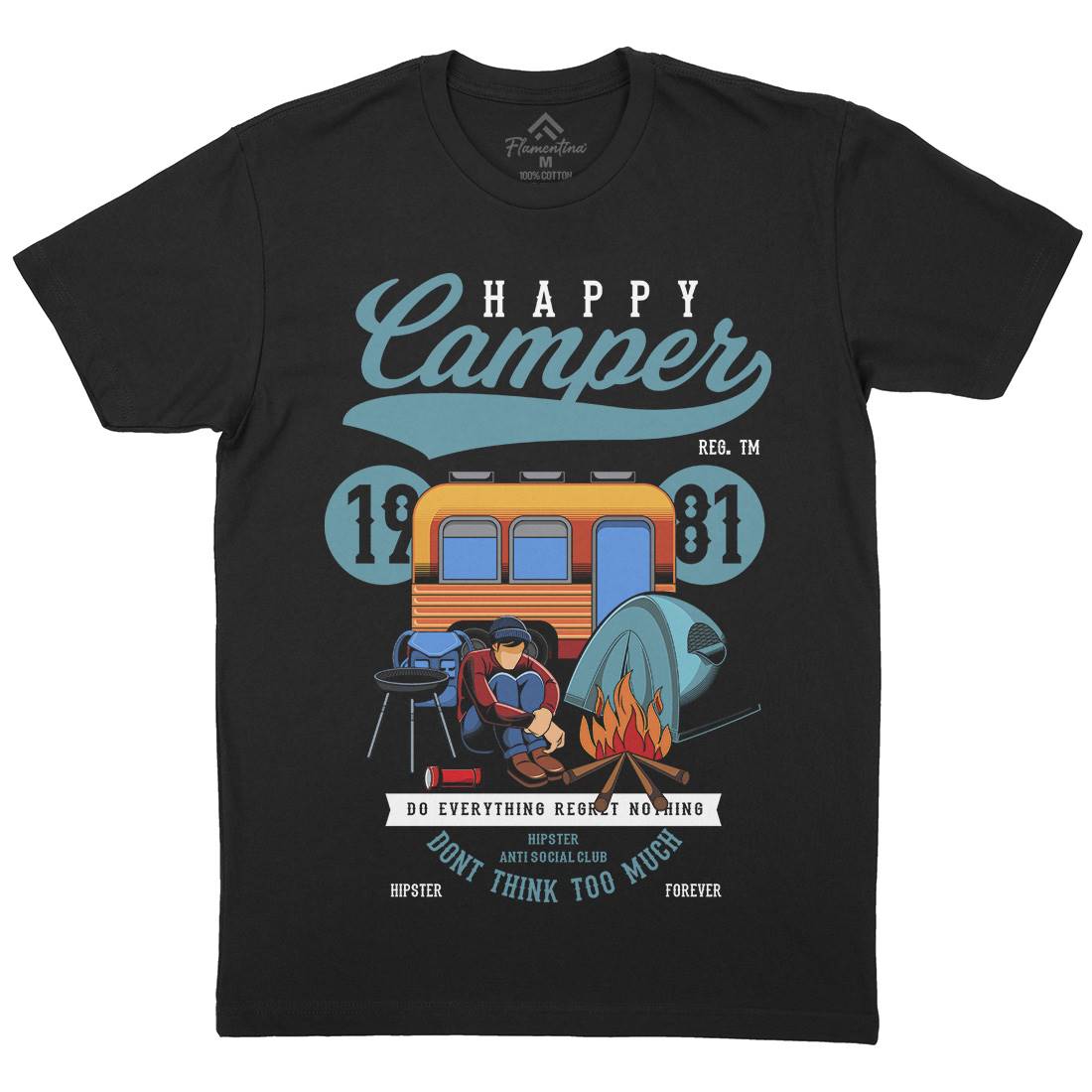 Happy Camper Mens Organic Crew Neck T-Shirt Nature C370