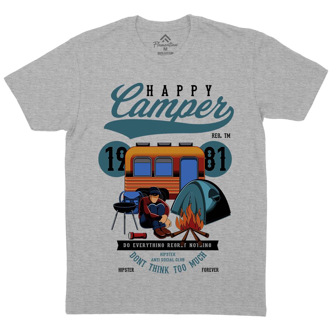Happy Camper Mens Organic Crew Neck T-Shirt Nature C370