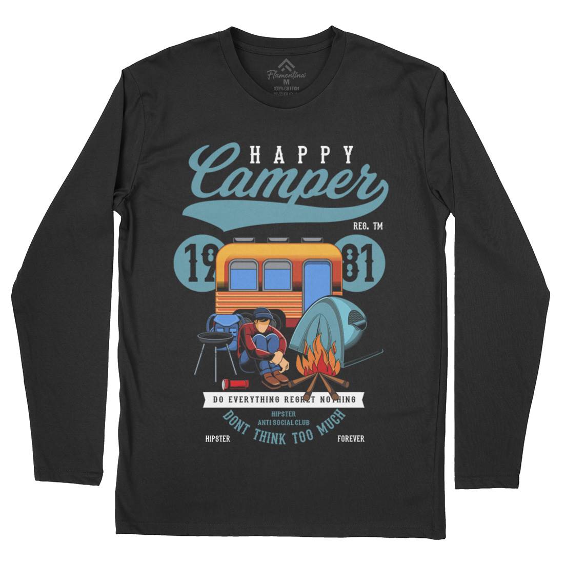Happy Camper Mens Long Sleeve T-Shirt Nature C370