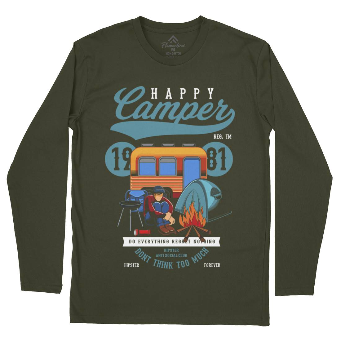 Happy Camper Mens Long Sleeve T-Shirt Nature C370