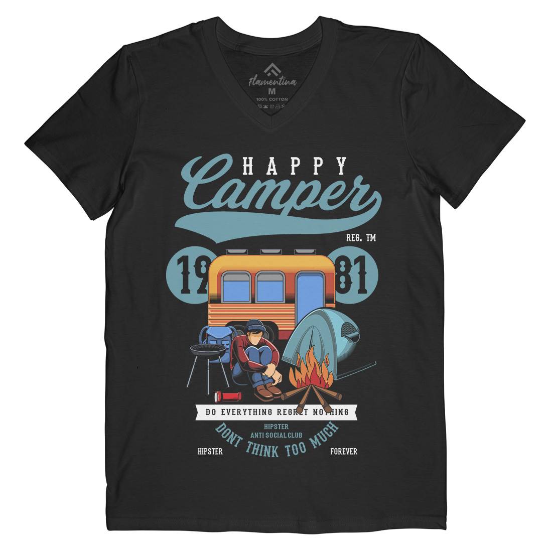 Happy Camper Mens V-Neck T-Shirt Nature C370