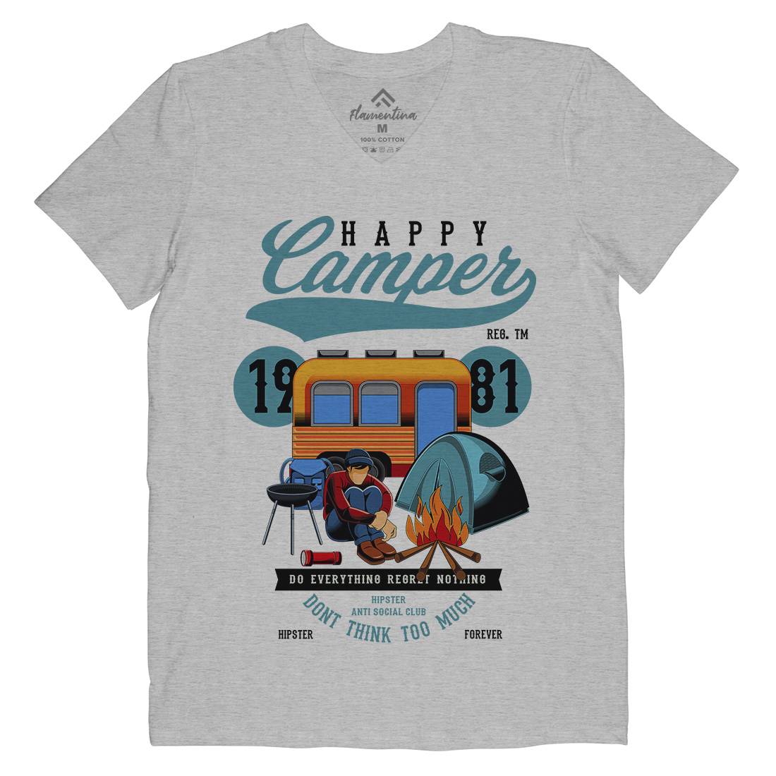 Happy Camper Mens V-Neck T-Shirt Nature C370