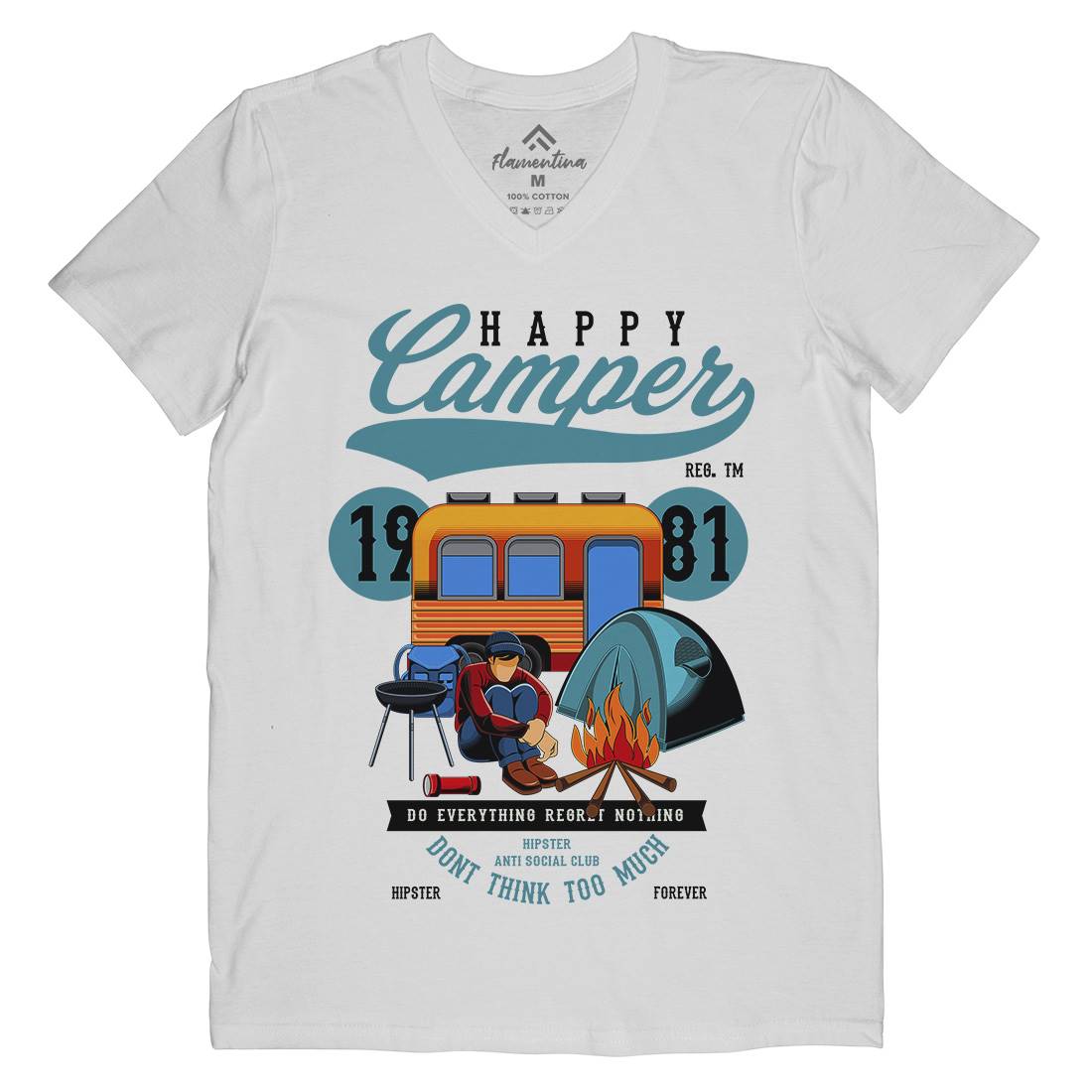 Happy Camper Mens Organic V-Neck T-Shirt Nature C370