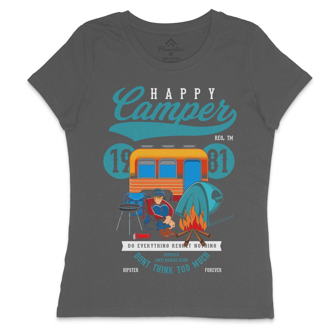 Happy Camper Womens Crew Neck T-Shirt Nature C370
