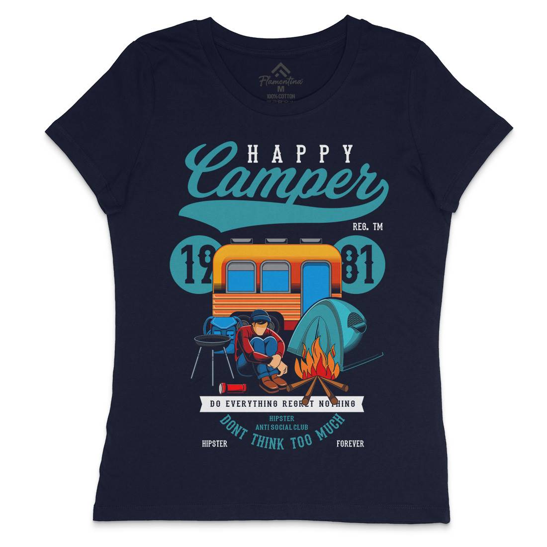 Happy Camper Womens Crew Neck T-Shirt Nature C370