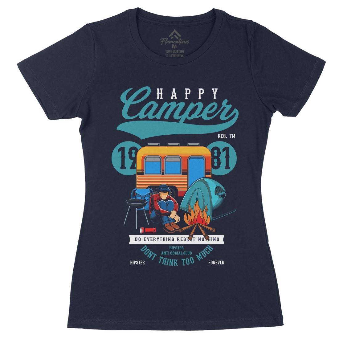 Happy Camper Womens Organic Crew Neck T-Shirt Nature C370