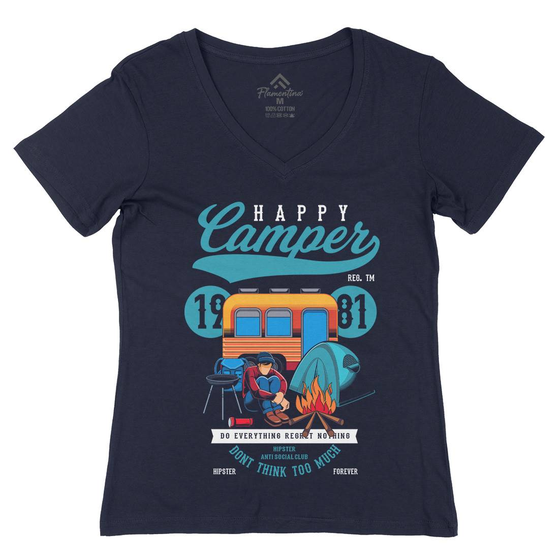 Happy Camper Womens Organic V-Neck T-Shirt Nature C370