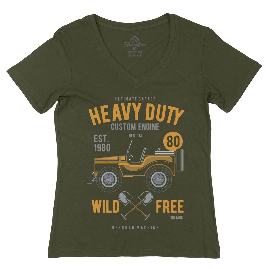 Heavy Duty Off Road Womens Organic V-Neck T-Shirt Cars C371