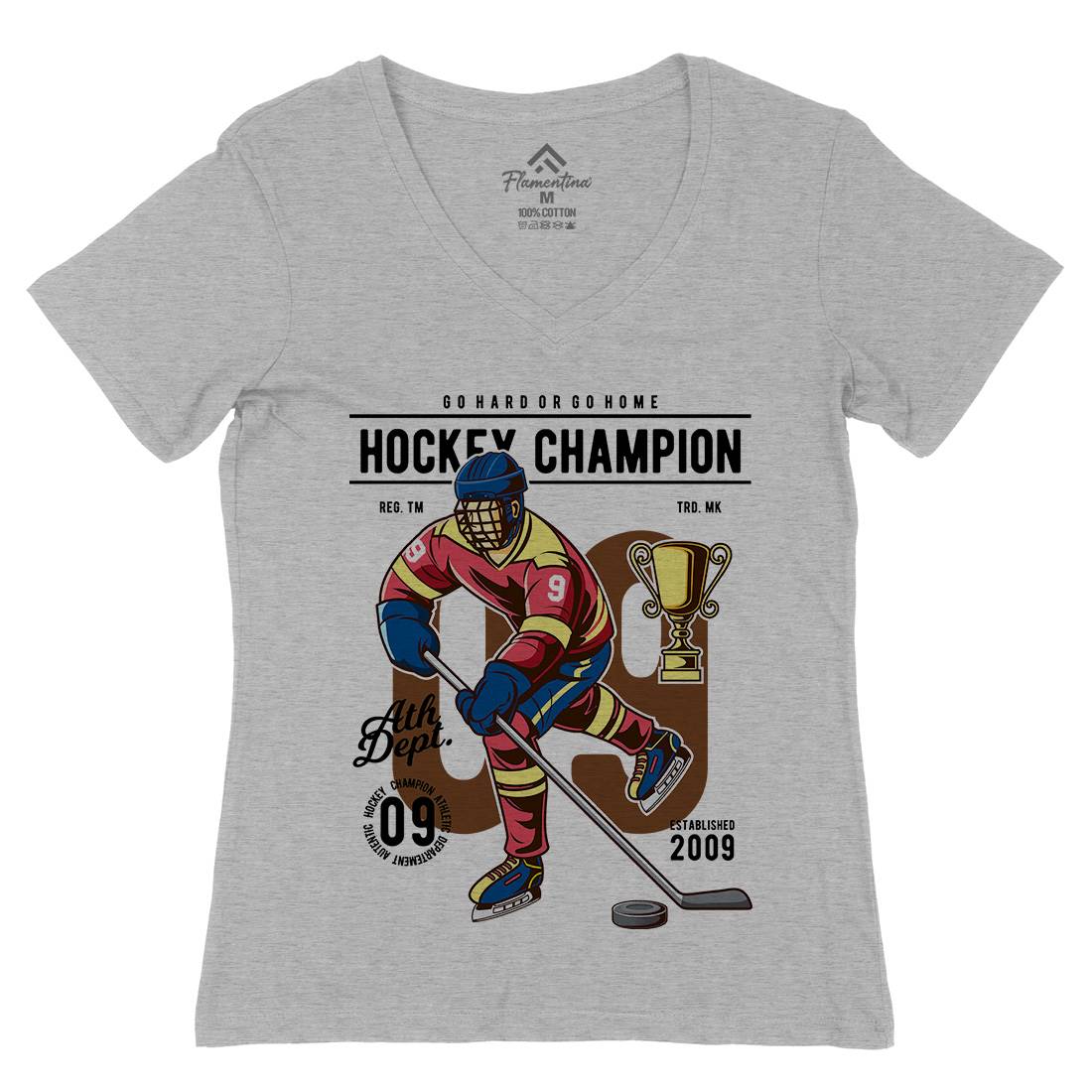 Hockey Champion Womens Organic V-Neck T-Shirt Sport C373